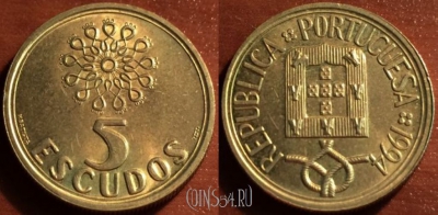Португалия 5 эскудо 1994 года, KM# 632, 050-178