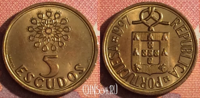Португалия 5 эскудо 1997 года, KM# 632, 343-063