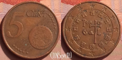 Португалия 5 евроцентов 2002 года, KM# 742, 084o-102