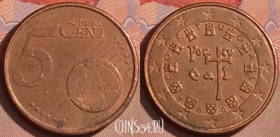 Португалия 5 евроцентов 2002 года, KM# 742, 105l-014