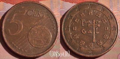 Португалия 5 евроцентов 2002 года, KM# 742, 228c-023