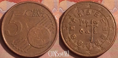 Португалия 5 евроцентов 2002 года, KM# 742, 360k-105
