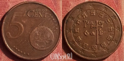 Португалия 5 евроцентов 2002 года, KM# 742, 400-109