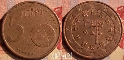 Португалия 5 евроцентов 2002 года, KM# 742, 403-013