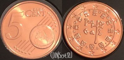 Португалия 5 евроцентов 2007 года, KM# 742, BU, 401l-003