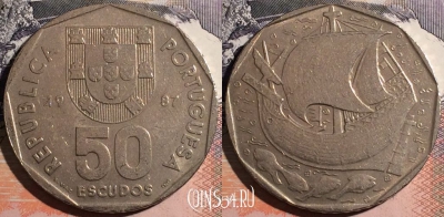 Португалия 50 эскудо 1987 года, KM# 636, a104-035