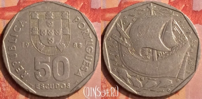 Португалия 50 эскудо 1988 года, KM# 636, 074n-115