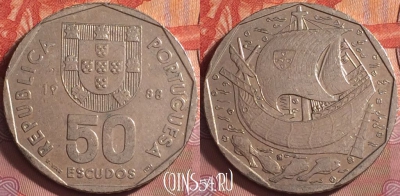 Португалия 50 эскудо 1988 года, KM# 636, 186k-014