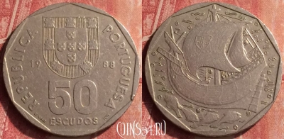 Португалия 50 эскудо 1988 года, KM# 636, 375n-056