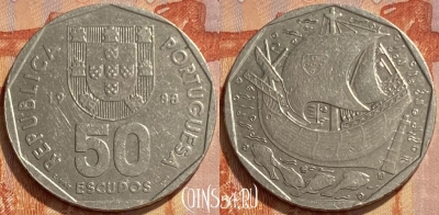 Португалия 50 эскудо 1988 года, KM# 636, 461q-391