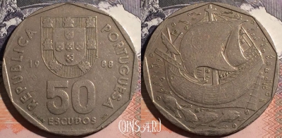 Португалия 50 эскудо 1988 года, KM# 636, a104-036