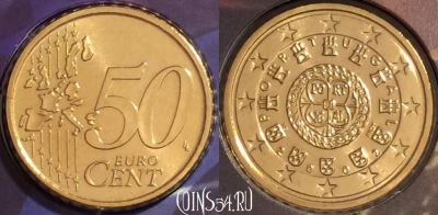 Португалия 50 евроцентов 2002 года, KM# 745, BU, 401l-022