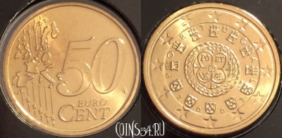 Португалия 50 евроцентов 2007 года, KM# 745, BU, 401l-006 ♛
