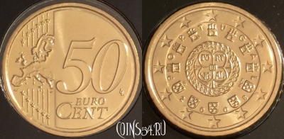 Португалия 50 евроцентов 2008 года, KM# 765, BU, 401l-062