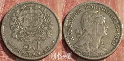 Португалия 50 сентаво 1951 года, KM# 577, 229q-104 ♛