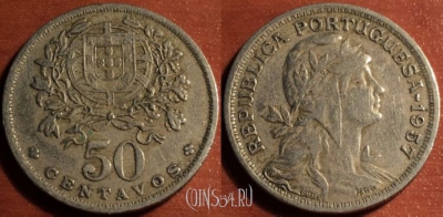Португалия 50 сентаво 1957 года, KM# 577, 50-199