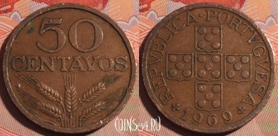 Португалия 50 сентаво 1969 года, KM# 596, 195a-102