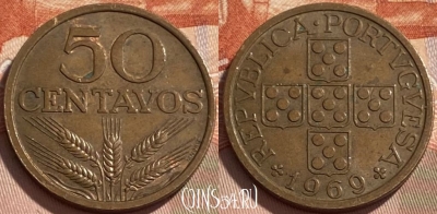 Португалия 50 сентаво 1969 года, KM# 596, 495р-093