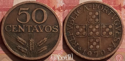 Португалия 50 сентаво 1970 года, KM# 596, 284k-032