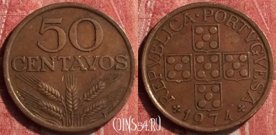 Португалия 50 сентаво 1974 года, KM# 596, 407-107