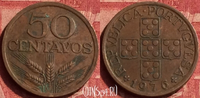 Португалия 50 сентаво 1976 года, KM# 596, 360o-033