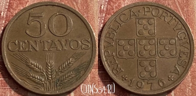Португалия 50 сентаво 1976 года, KM# 596, 462q-487