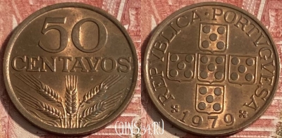 Португалия 50 сентаво 1979 года, KM# 596, 268r-126 ♛
