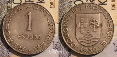 Португальский Мозамбик 1 эскудо 1936 года, KM# 66, 162-070