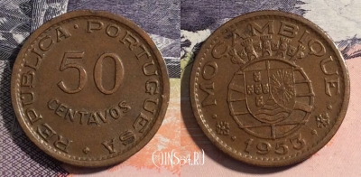Португальский Мозамбик 50 сентаво 1953 года, KM# 81, 165-010