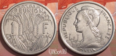Реюньон 1 франк 1969 года, KM# 6, 250-015