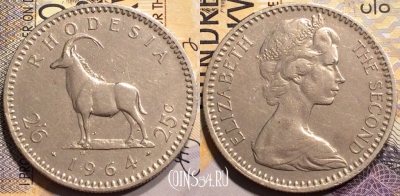 Родезия 2,5 шиллинга 1964 года, 14 гр., KM# 4, 143-061