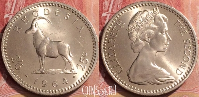 Родезия 2 1/2 шиллинга 1964 года, KM# 4, UNC, 165l-103