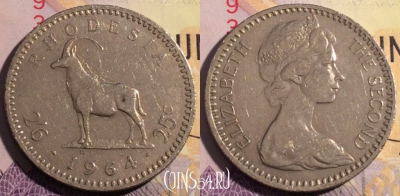 Родезия 2 1/2 шиллинга 1964 года, KM# 4, 190a-124