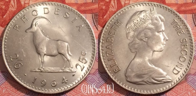 Родезия 2 1/2 шиллинга 1964 года, KM# 4, 245-099