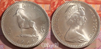 Родезия 2 1/2 шиллинга 1964 года, KM# 4, 246-128