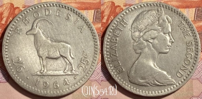 Родезия 2 1/2 шиллинга 1964 года, KM# 4, 464q-421 ♛