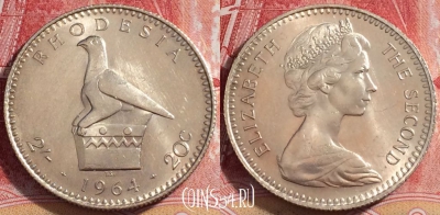 Родезия 2 шиллинга 1964 года, KM# 3, 072b-053