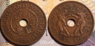 Родезия и Ньясаленд 1 пенни 1955 года, KM# 2, 140-047