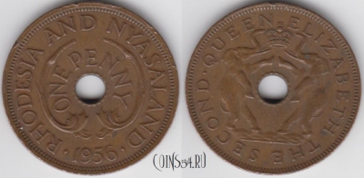 Родезия и Ньясаленд 1 пенни 1956 года, KM# 2, 122-036