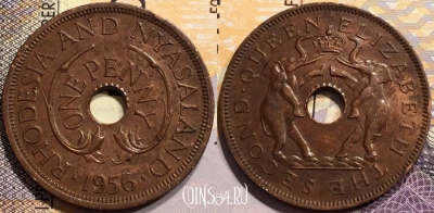 Родезия и Ньясаленд 1 пенни 1956 года, KM# 2, 140-034