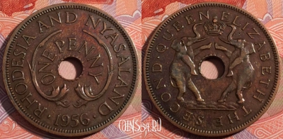 Родезия и Ньясаленд 1 пенни 1956 года, KM# 2, 179-118