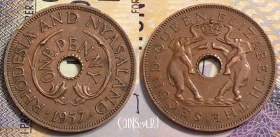 Родезия и Ньясаленд 1 пенни 1957 года, KM# 2, 152-114