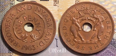 Родезия и Ньясаленд 1 пенни 1963 года, KM# 2, 152-005