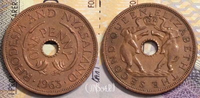 Родезия и Ньясаленд 1 пенни 1963 года, KM# 2, 152-116