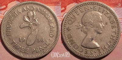 Родезия и Ньясаленд 3 пенса 1956 года, KM# 3, a064-017