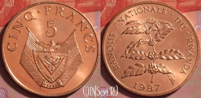 Руанда 5 франков 1987 года, KM# 13, UNC, 294j-077