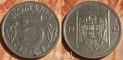Румыния 5 лей 1993 года, KM# 114, 463q-378