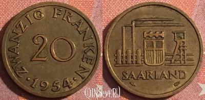 Саар 20 франков 1954 года, KM# 2, 044h-161