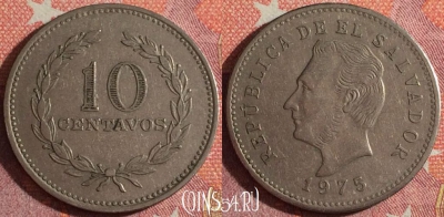 Сальвадор 10 сентаво 1975 года, KM# 150, 353-021