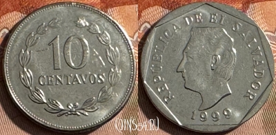 Сальвадор 10 сентаво 1999 года, KM# 155a, UNC, 504s-055